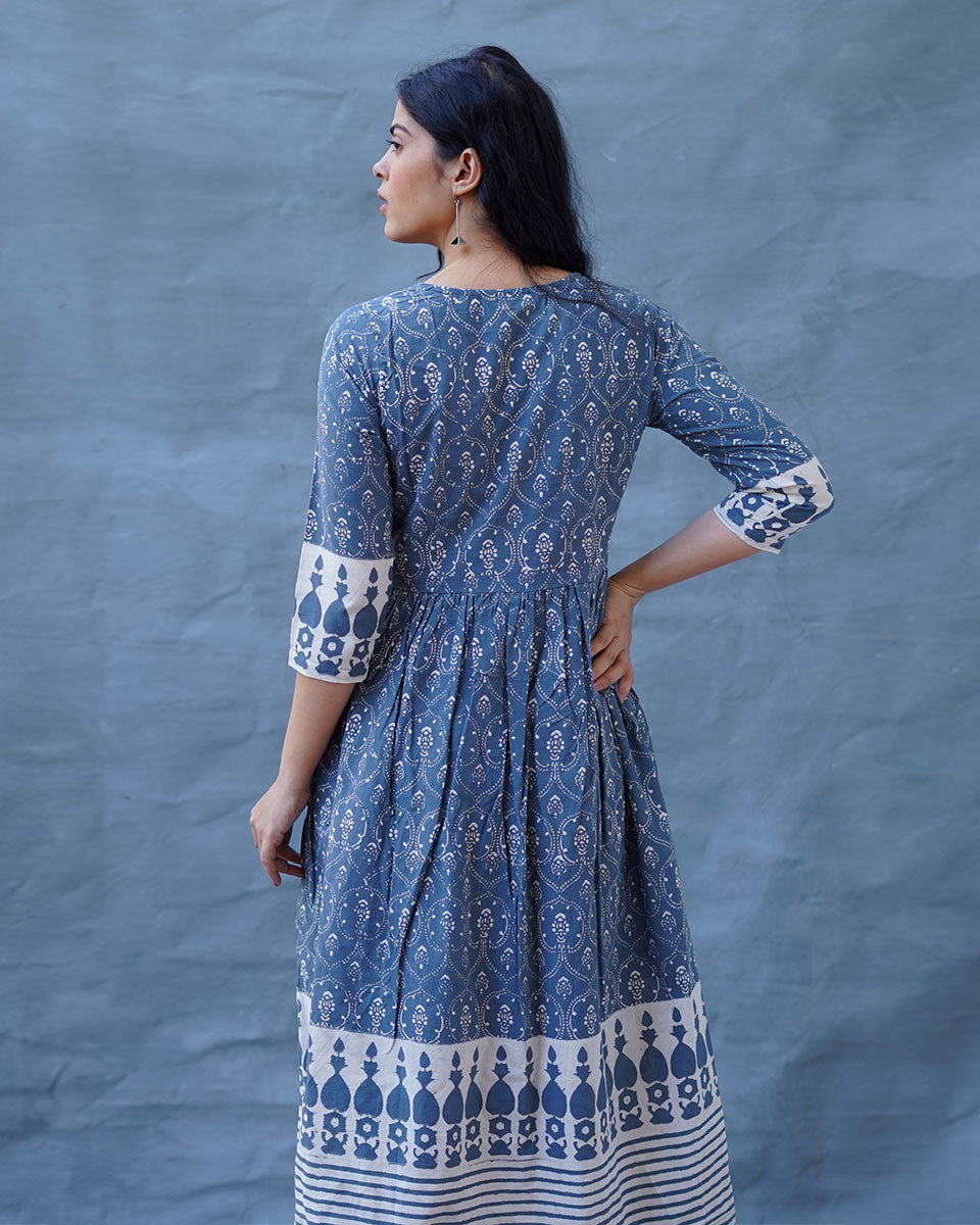 Hollow Dusk Grey Block Printed Kurta Set - BMS