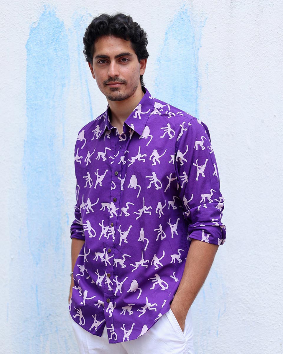 Sairaab Purple Hand Block Print Cotton Shirt - TOF