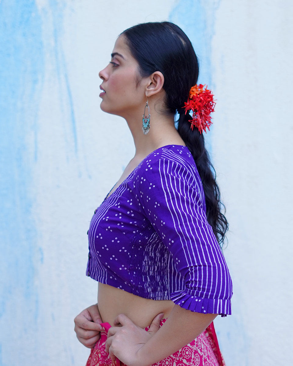 Pankhuri Purple Handblock Print Cotton Blouse - BFG