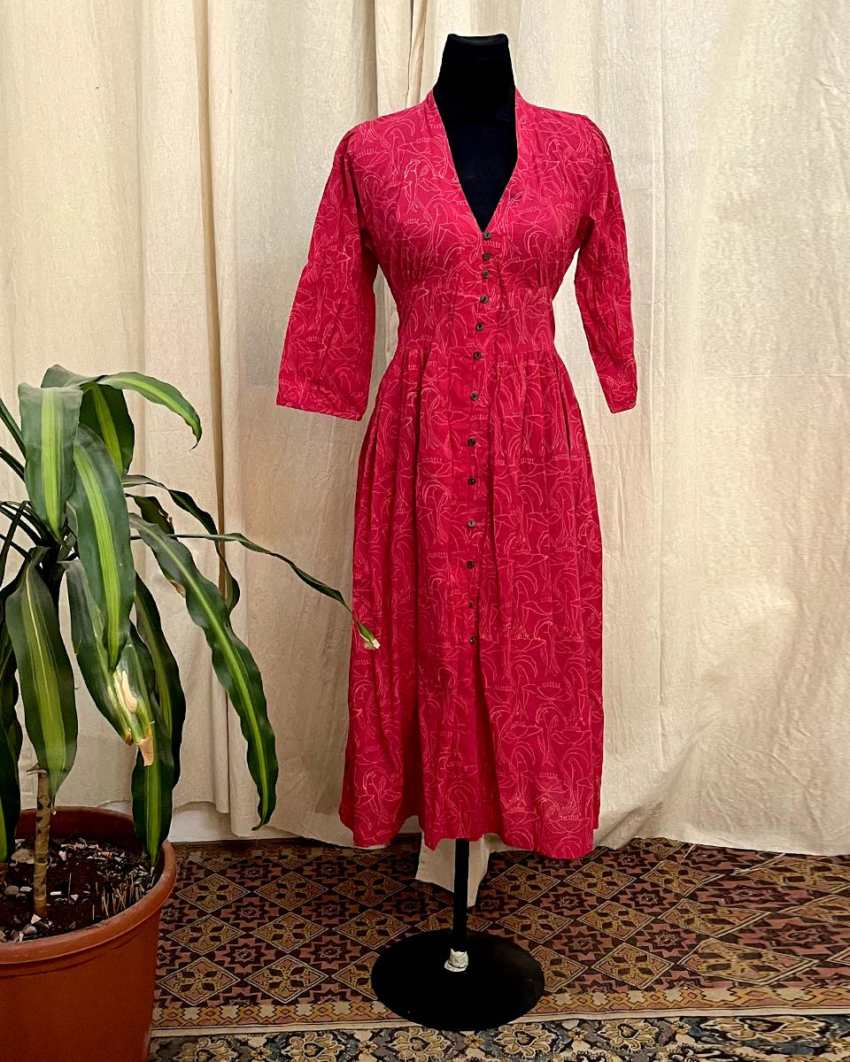 Petal Flame cotton hand block printed dress - LD