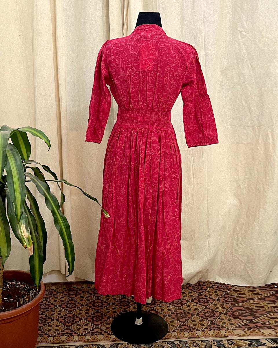 Petal Flame cotton hand block printed dress - LD