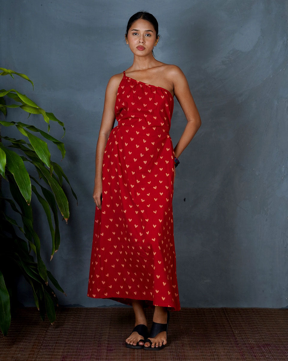 Jyoti Red Hand Block Printed Dress-MYA