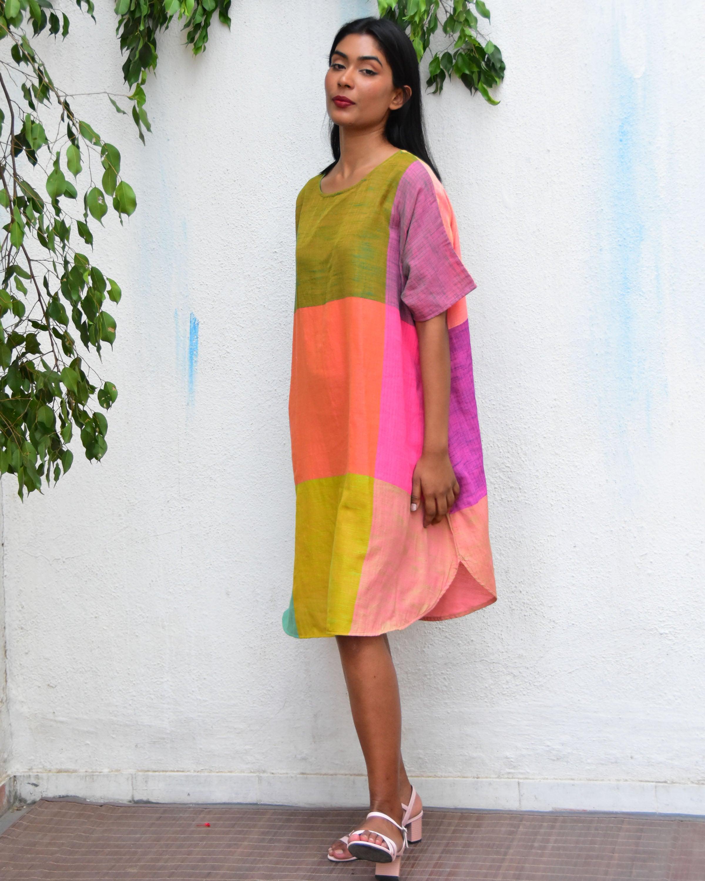 Tropical Tides Freesize Handwoven Cotton Dress - Rc