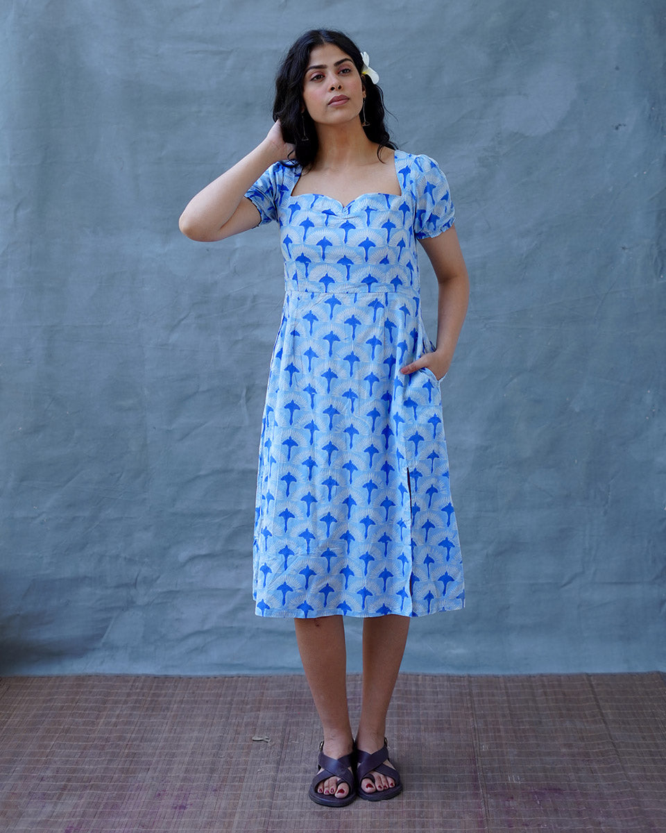 Ishani Blue Hand Block Printed Dress-BAD