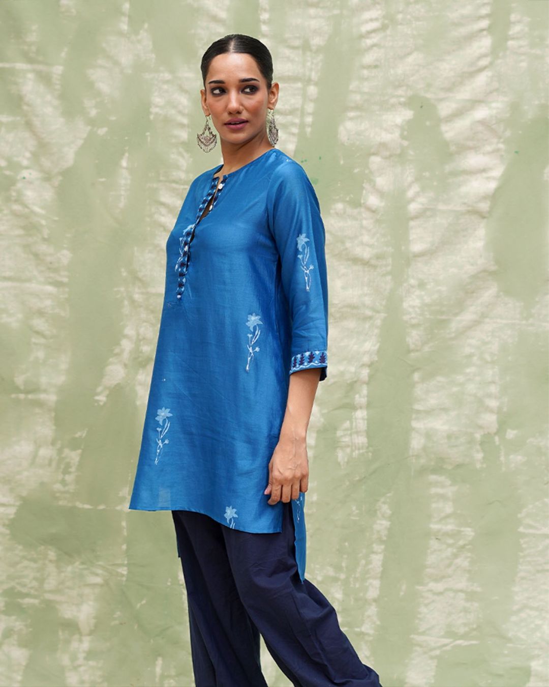 Aasmani Khwab Blue Handblock Printed Chanderi Silk Kurti -  CHD