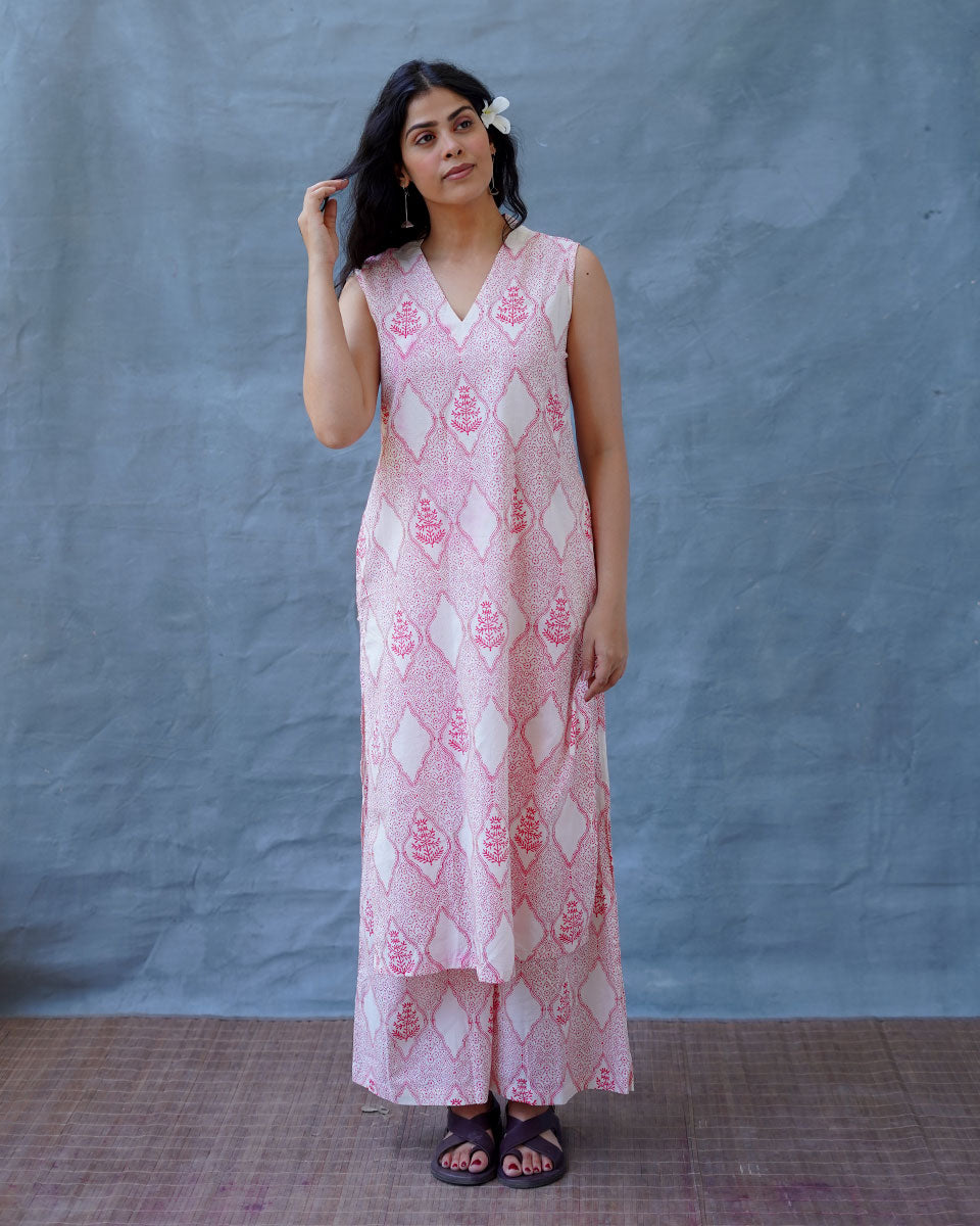 Nargisâ€™s Noor Blush Pink Hand Block Print Kurti - MMG