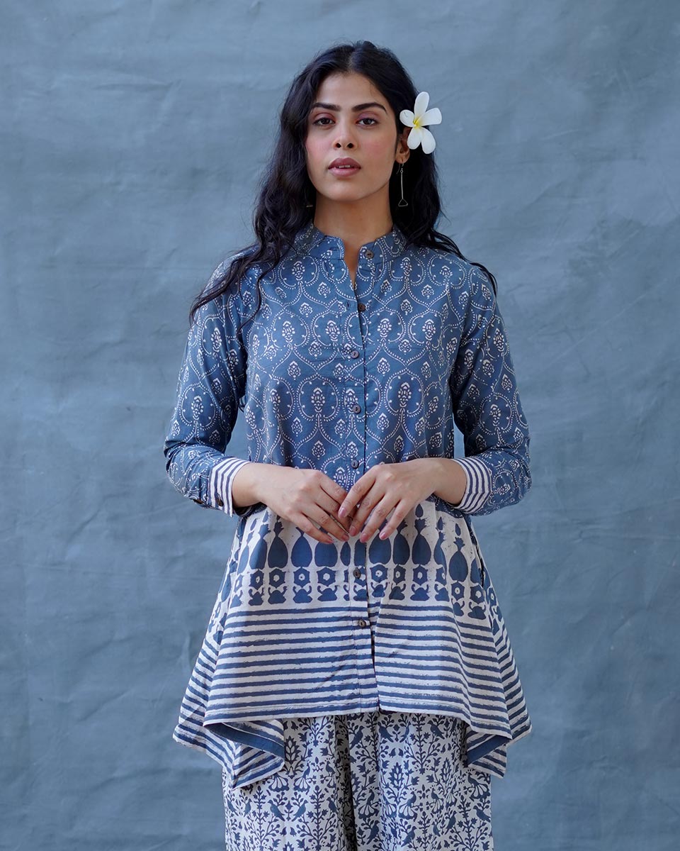 Ashen Shore Grey Block Printed Top - BMS