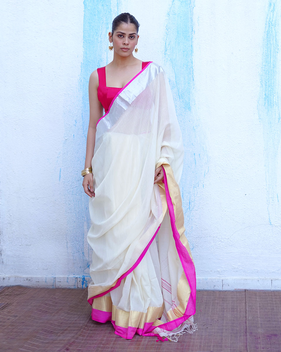 Hera Ivory White Handwoven Cotton Saree - NTC