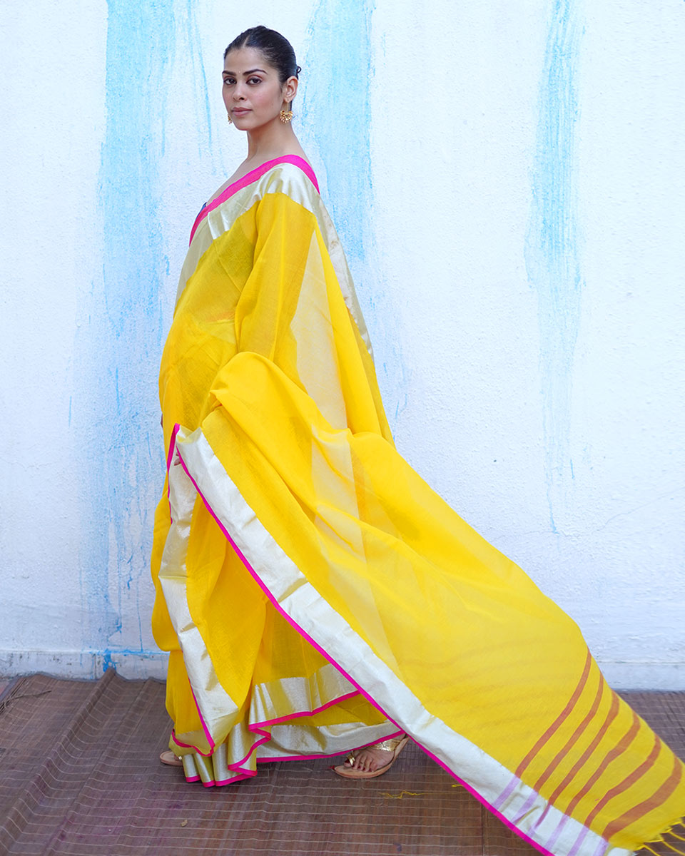 Rhea Yellow Handwoven Cotton Saree - NTC