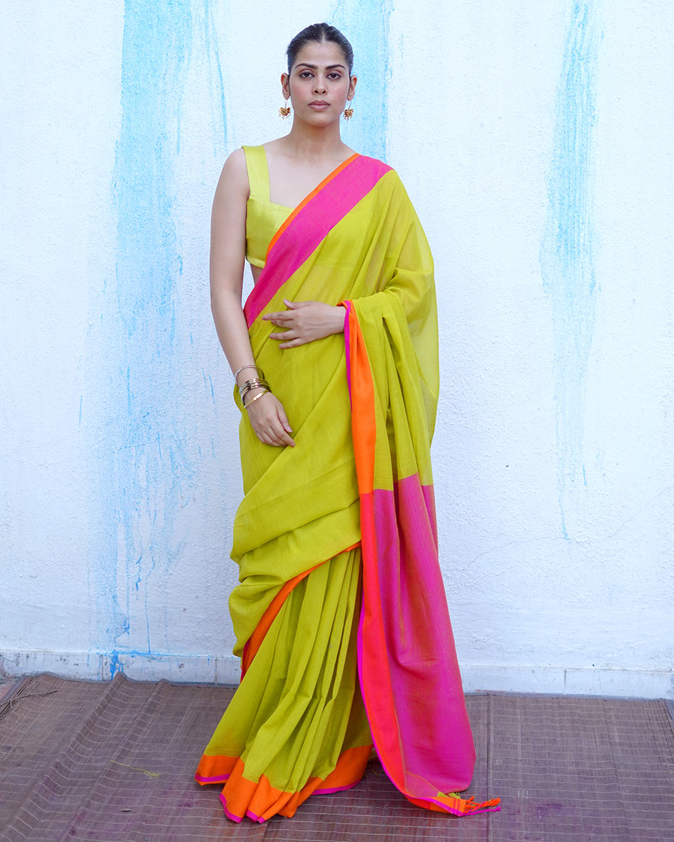 Selene Lime Green Handwoven Cotton Saree - NTC