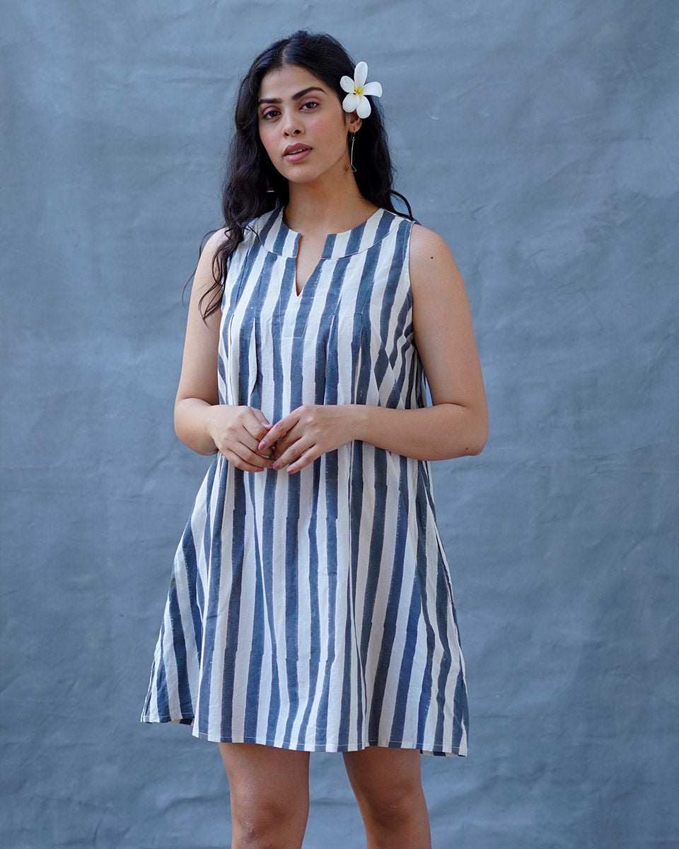 Monsoon Tide Grey Block Printed Dress - BMS