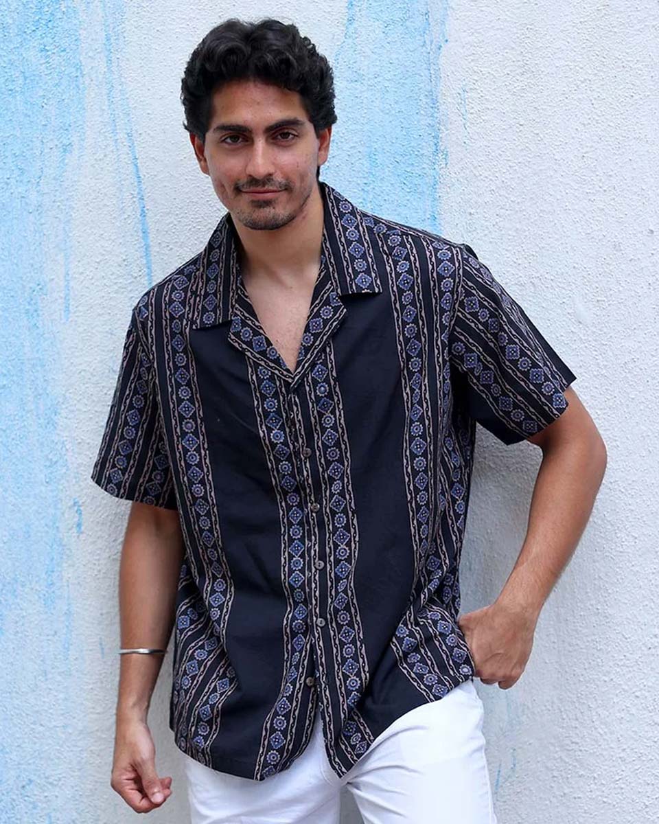 Darya Black Hand Block Print Cotton Shirt -TOF
