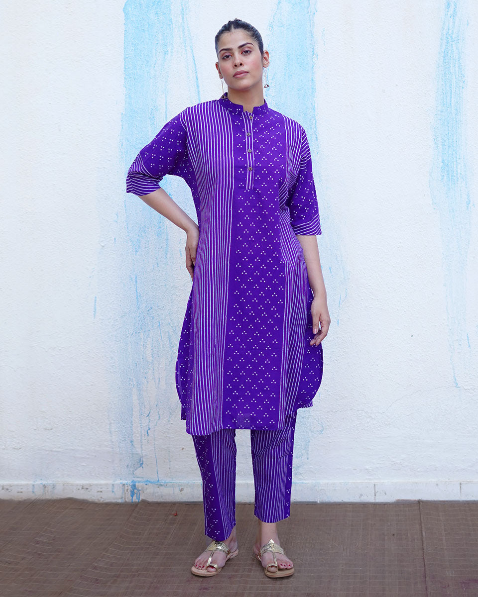 Maina Purple Handblock Print Cotton Kurta Set - BFG