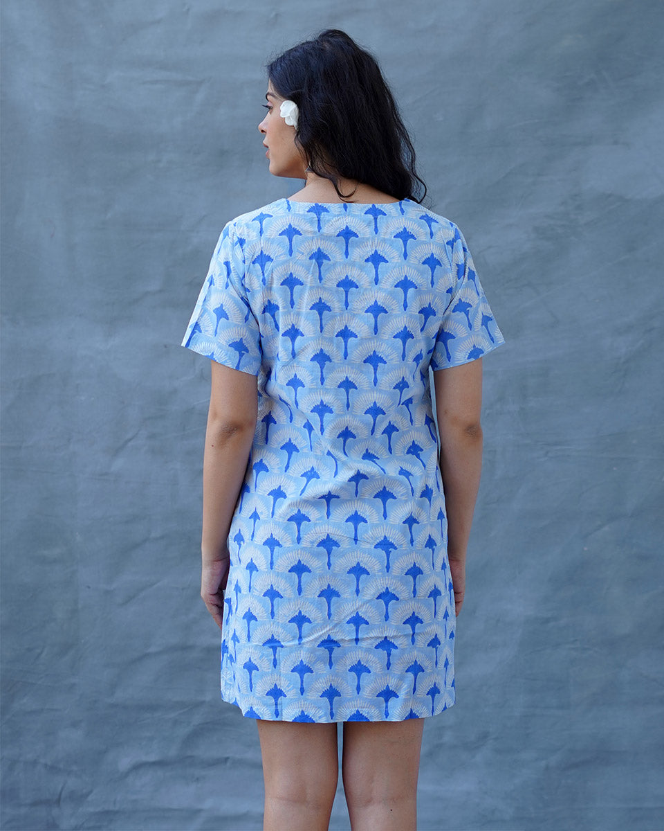 Ira Blue Hand Block Printed Dress-BAD