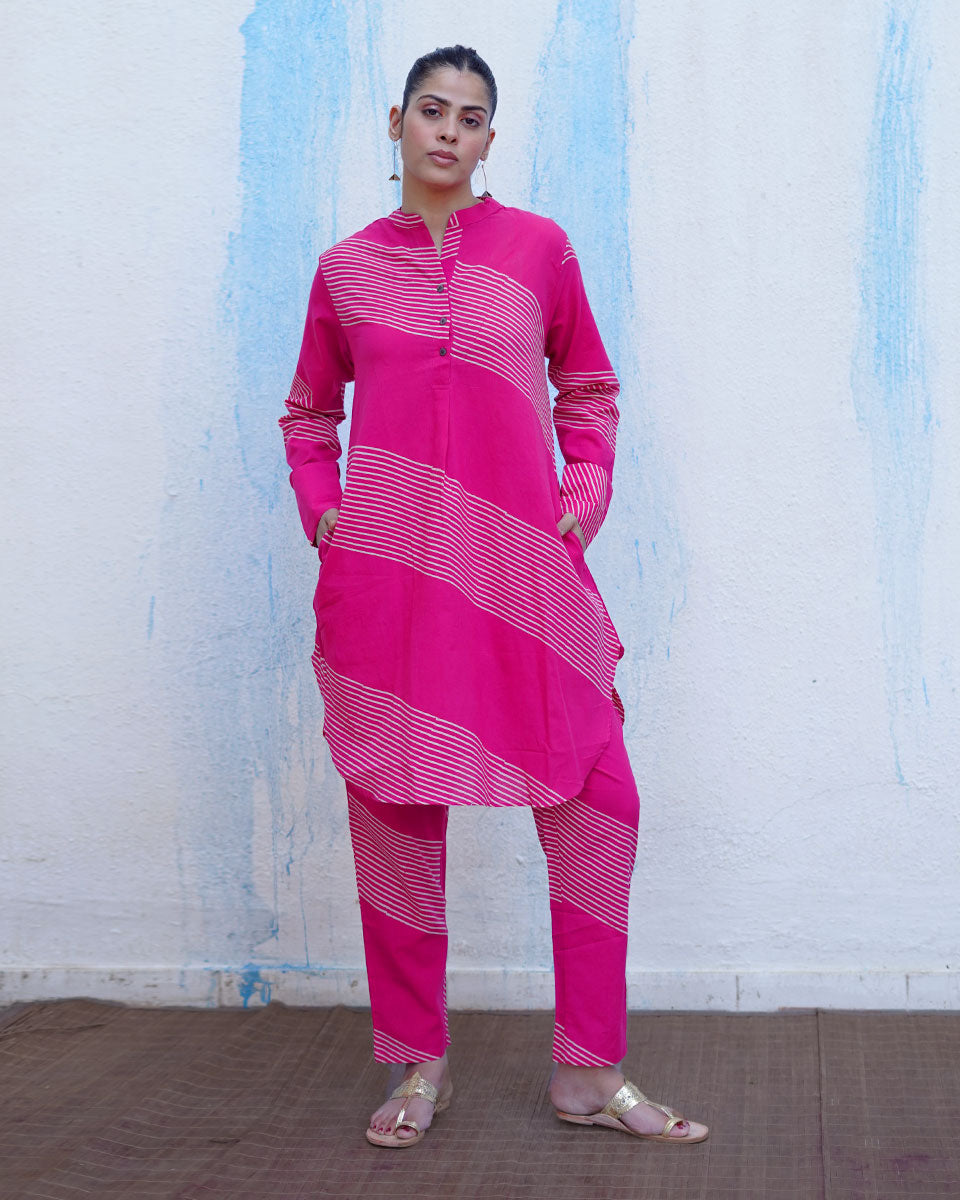 Masakali Pink Handblock Print Cotton Kurta Set - BFG