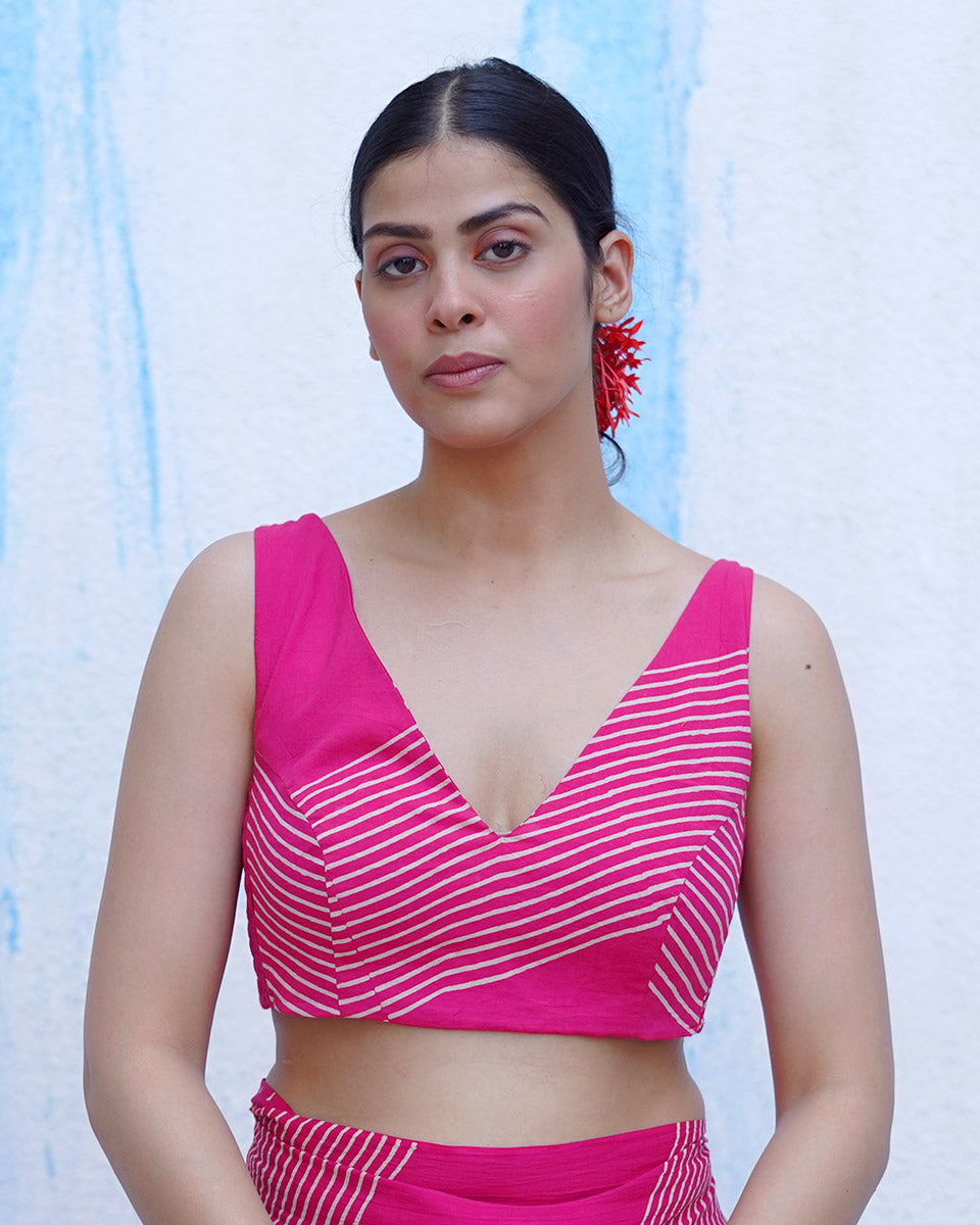 Udaan Pink Handblock Print Cotton Blouse - BFG