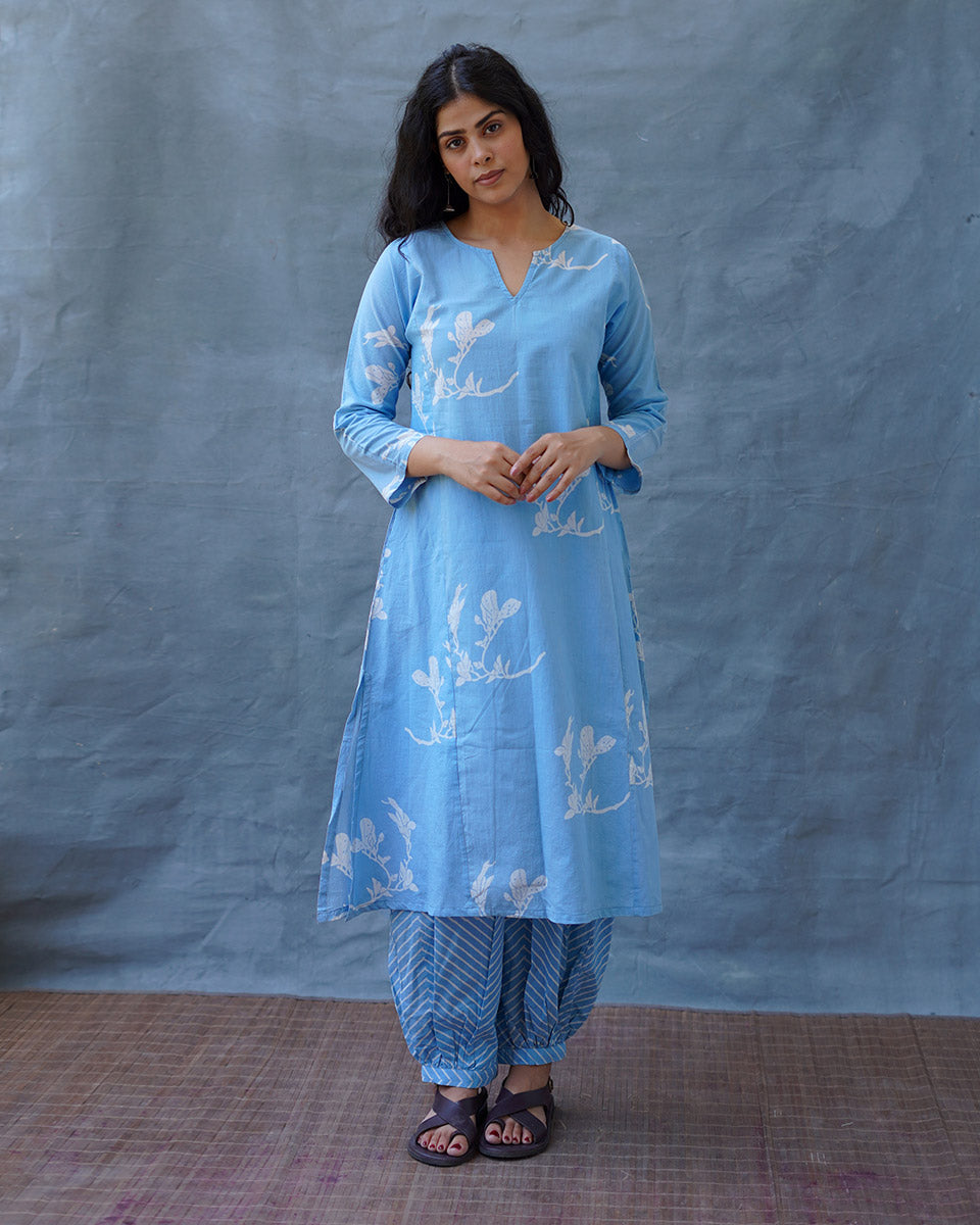Tia Blue Hand Block Printed Kurta Set-BAD