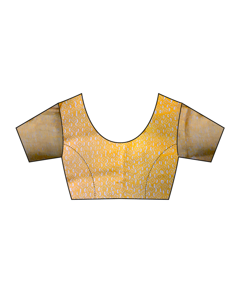 Yellow Blockprinted Handwoven Linen Zari Saree - Anant