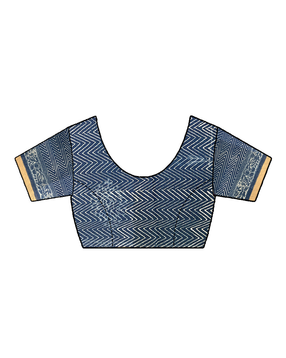 Indigo Shore Blue Block Printed Kota Doria Saree - INDI