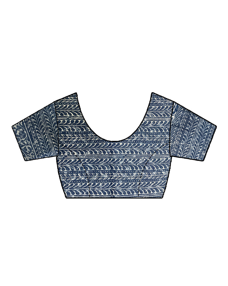 Waiting Sea Blue Block Printed Kota Doria Saree - INDI