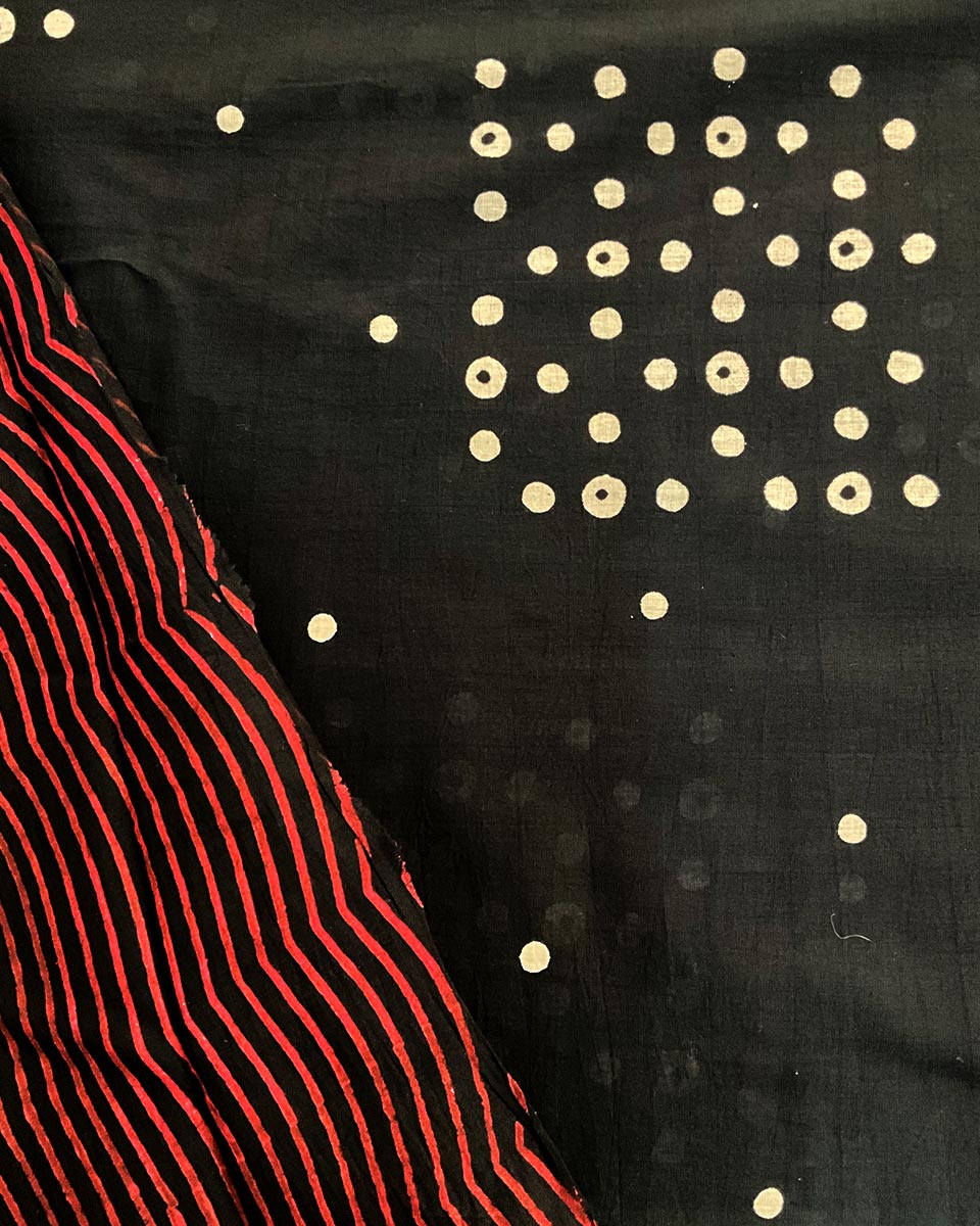 Colourblind Black & White Handblock Print Cotton Saree - MIS