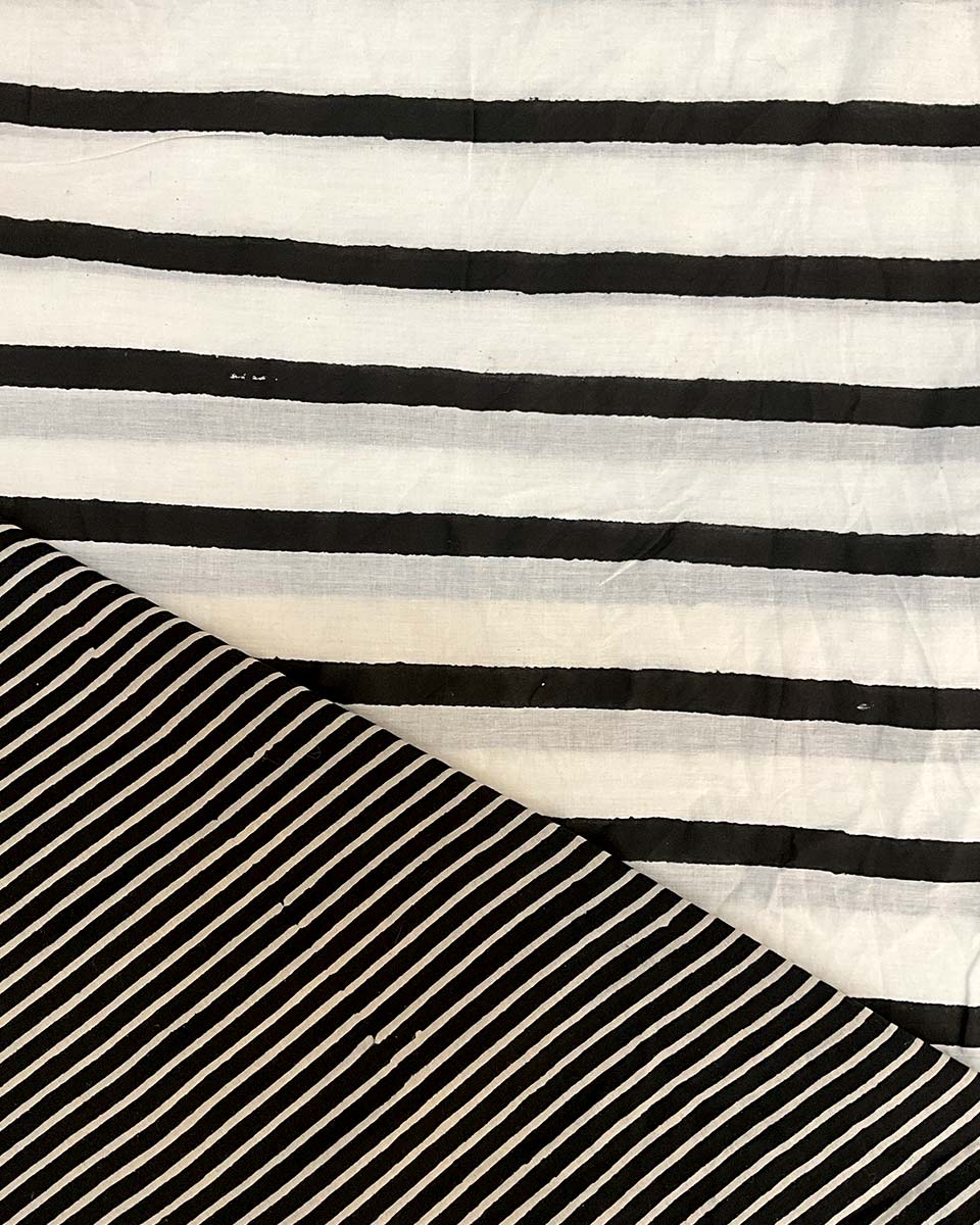 Black or White Handblock Print Cotton Saree - MIS