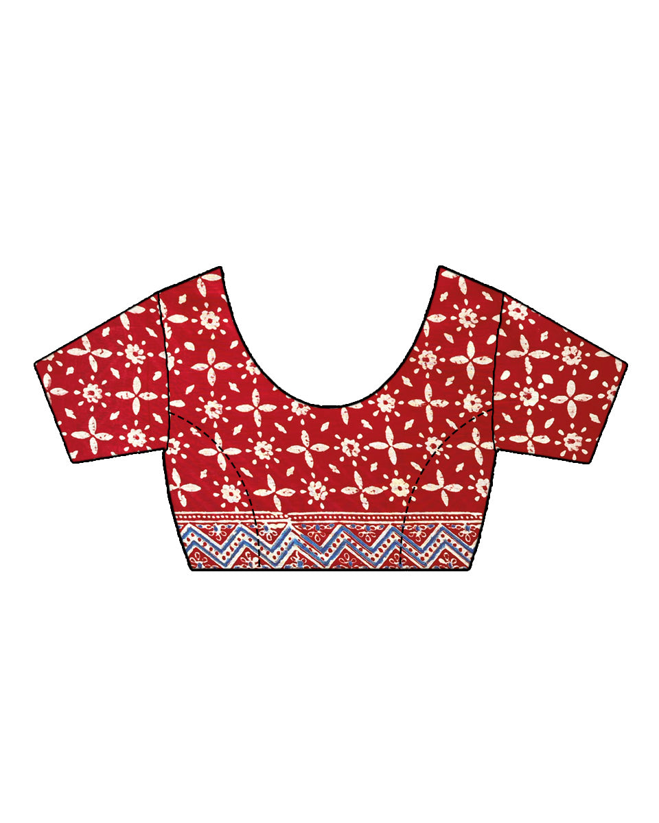 Beaver Moon Red Handblock Print Cotton Saree - MNCH