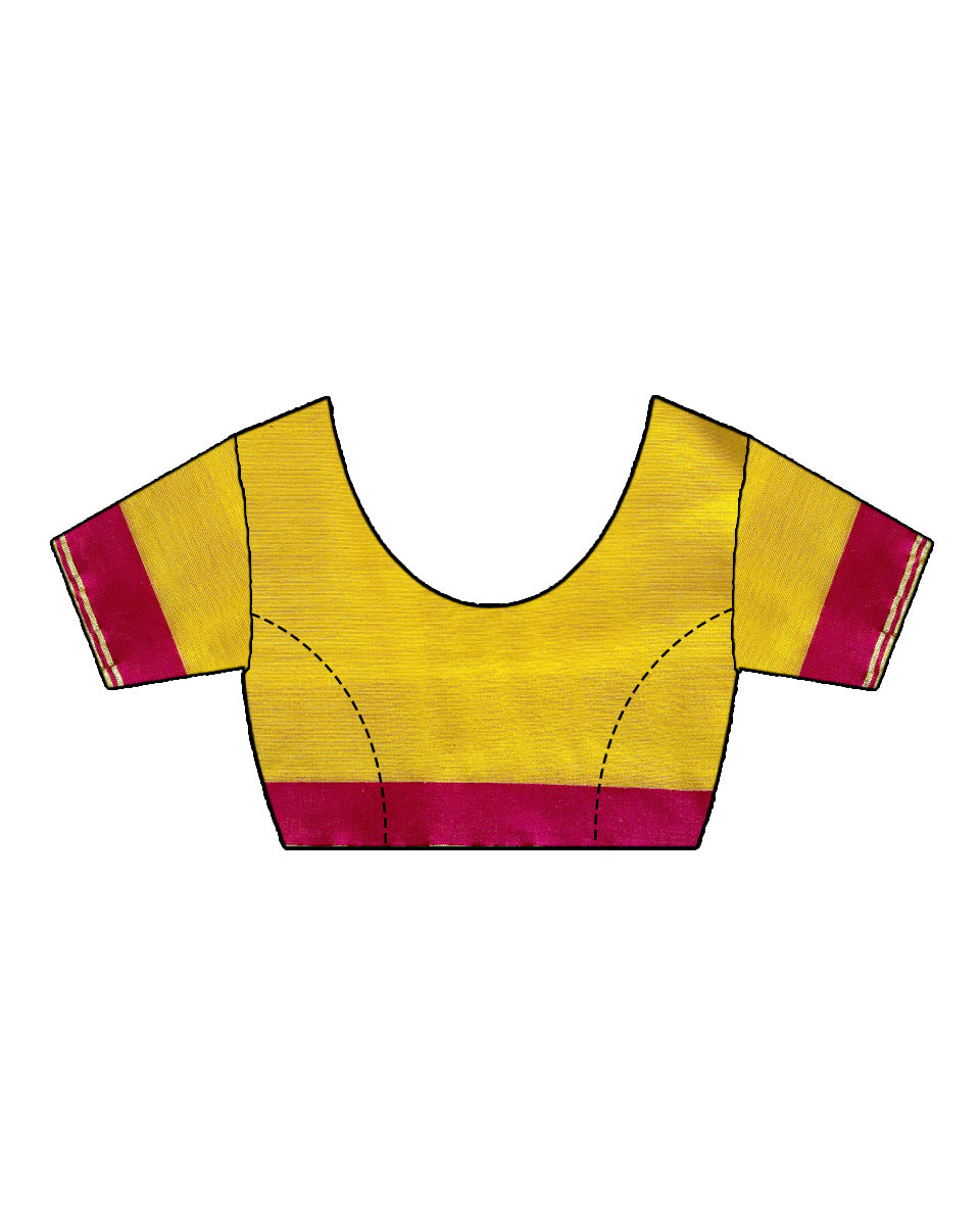 Athena Yellow With Pink Handwoven Cotton Saree - NTC