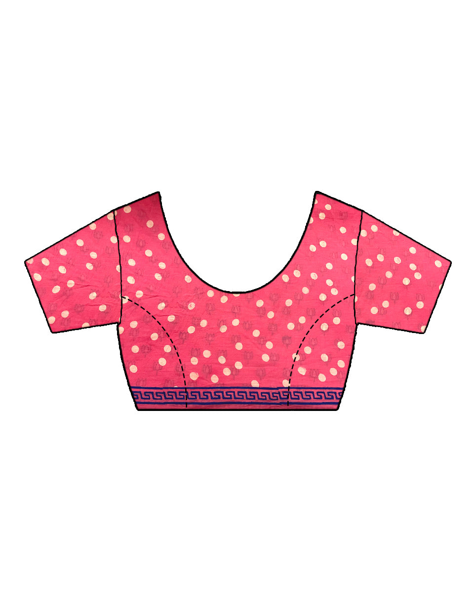 Rose Rabdi Pink Handblock Print Cotton Saree - PBC