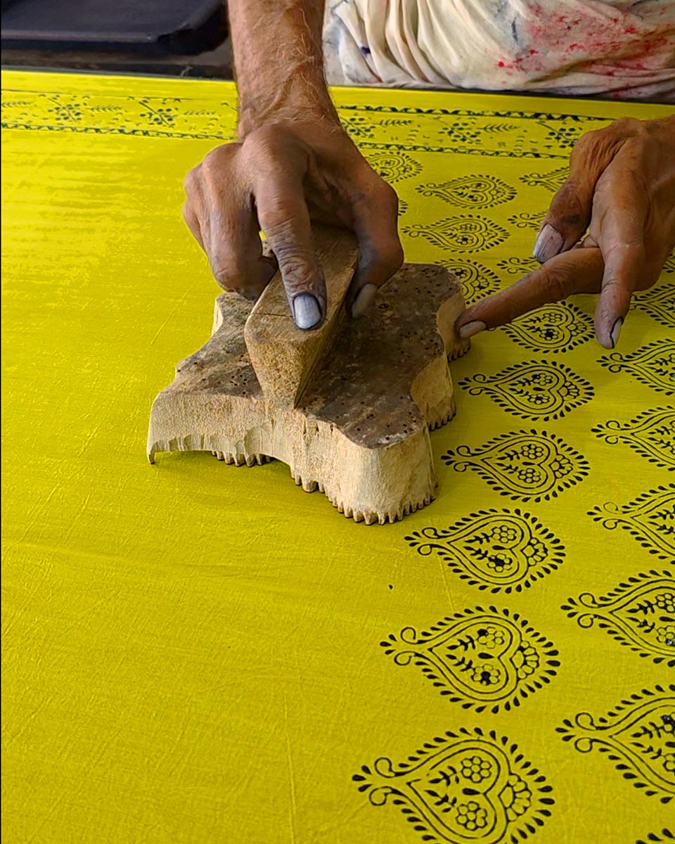 Kaccha Aam Toffee Yellow Handblock Print Cotton Saree - PBC