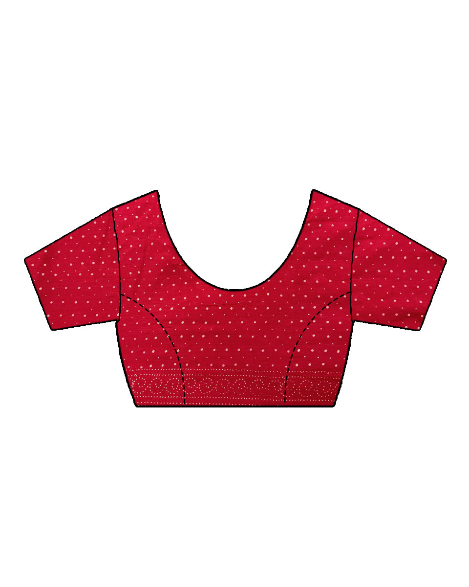 Raspberry Custard Red Handblock Print Cotton Saree - PBC