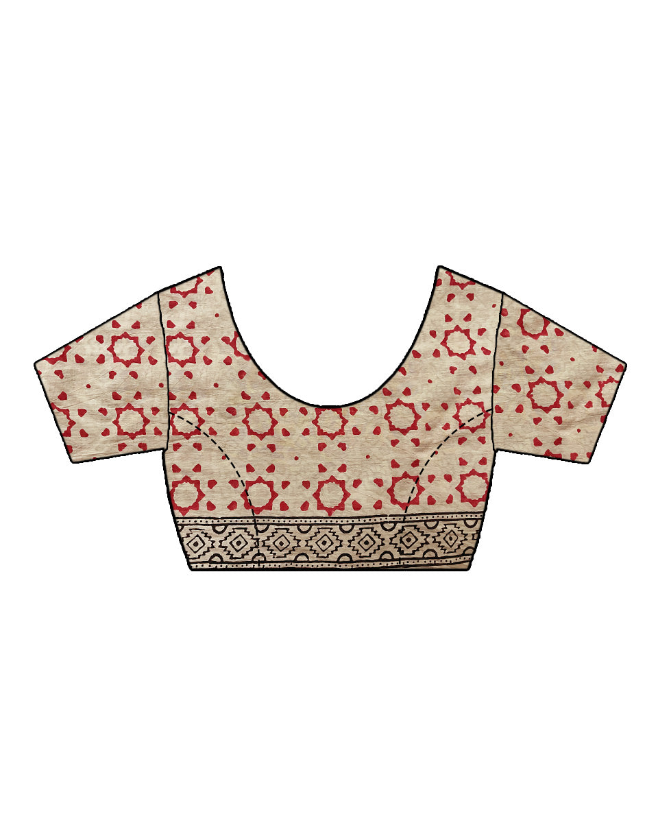 Coconut Chikki Beige Handblock Print Cotton Saree - PBC