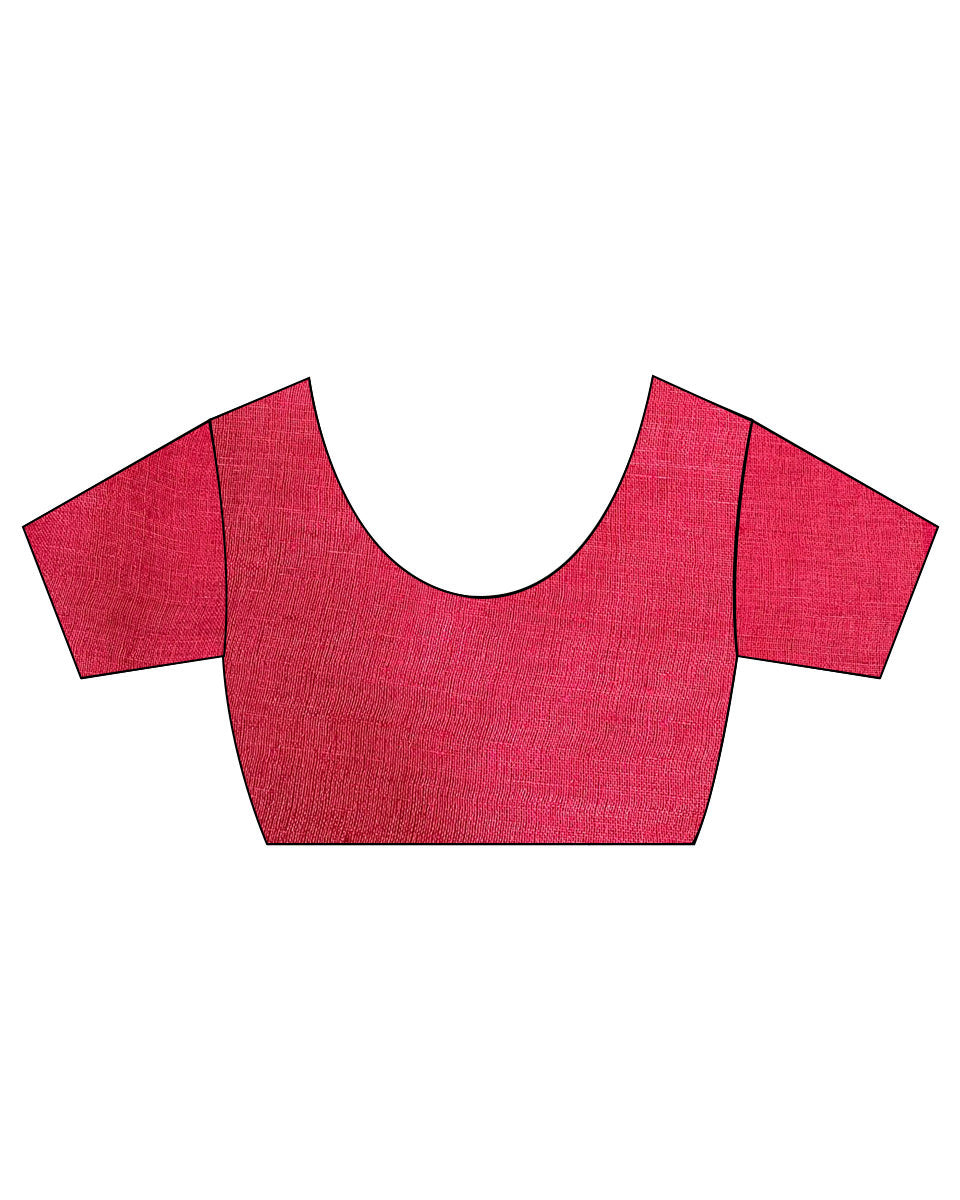 Glow Forward Red With Green Handwoven Linen Saree - TARA