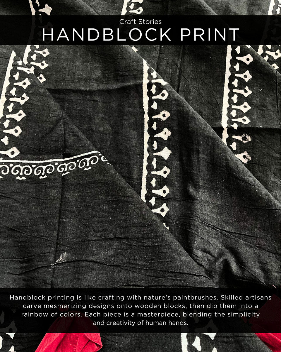 Black Block Printed Cotton Mul Saree