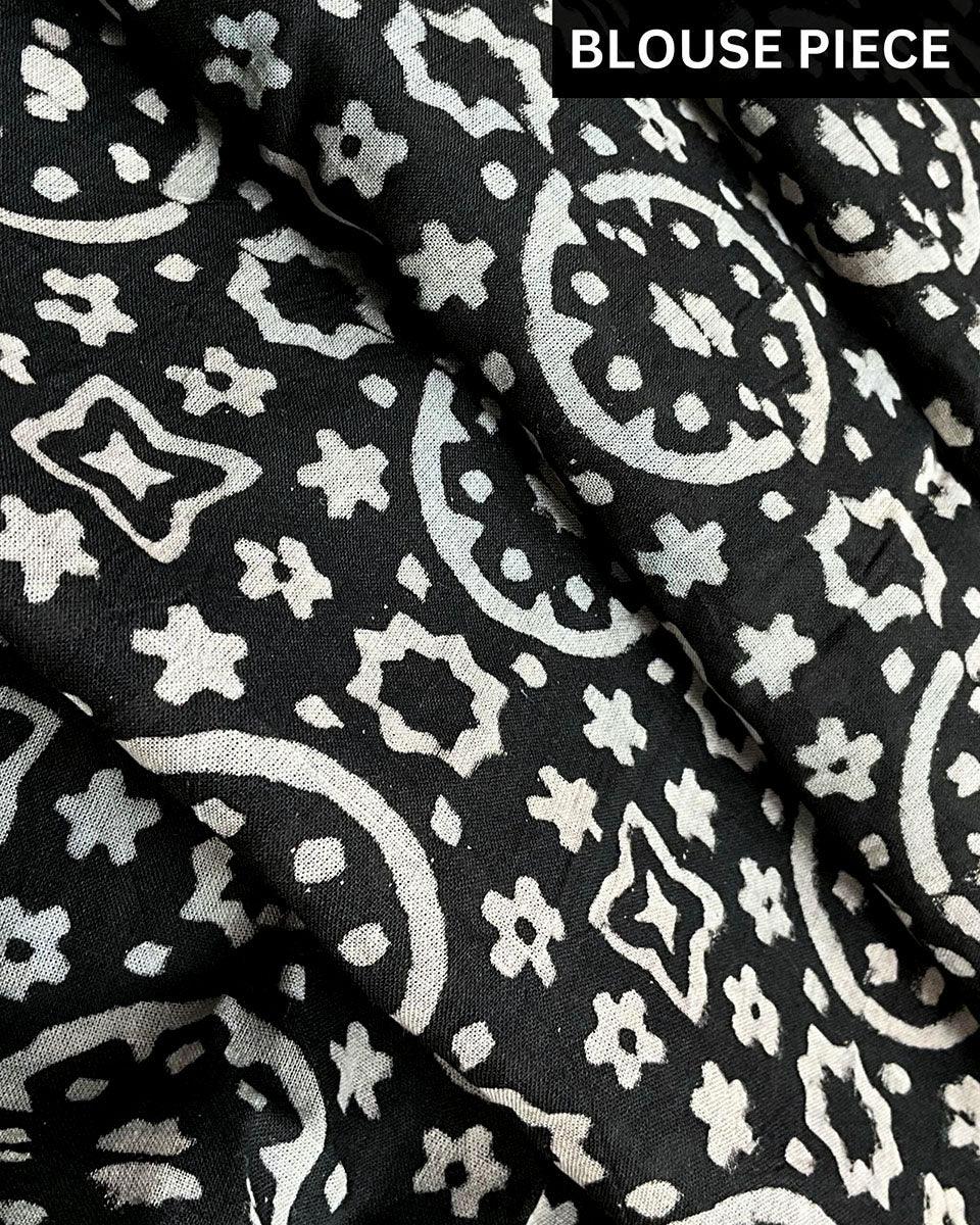 Black Block Printed Cotton Mul Saree