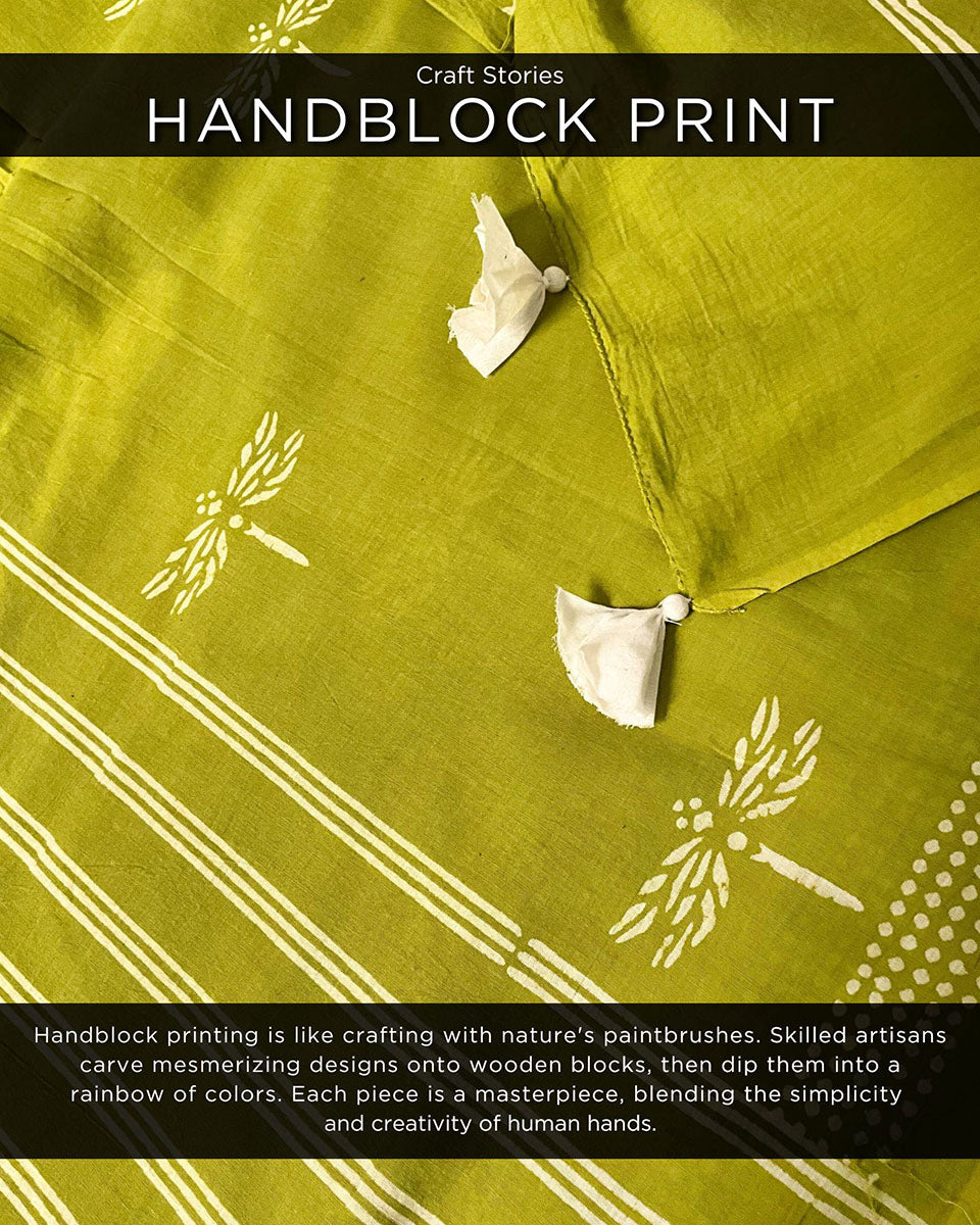 Melody Of Parrots Handblockprinted Cotton Saree-Skd