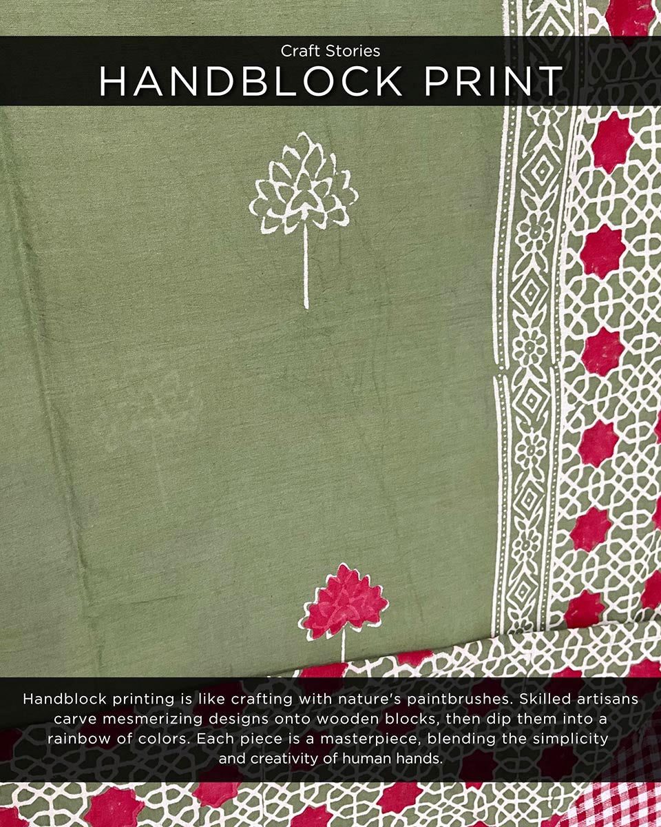 Aaina Handblockprinted Cotton Saree - Ajooni