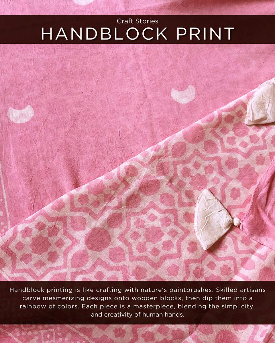 Moon Child Handblock Printed Cotton Saree- Skd