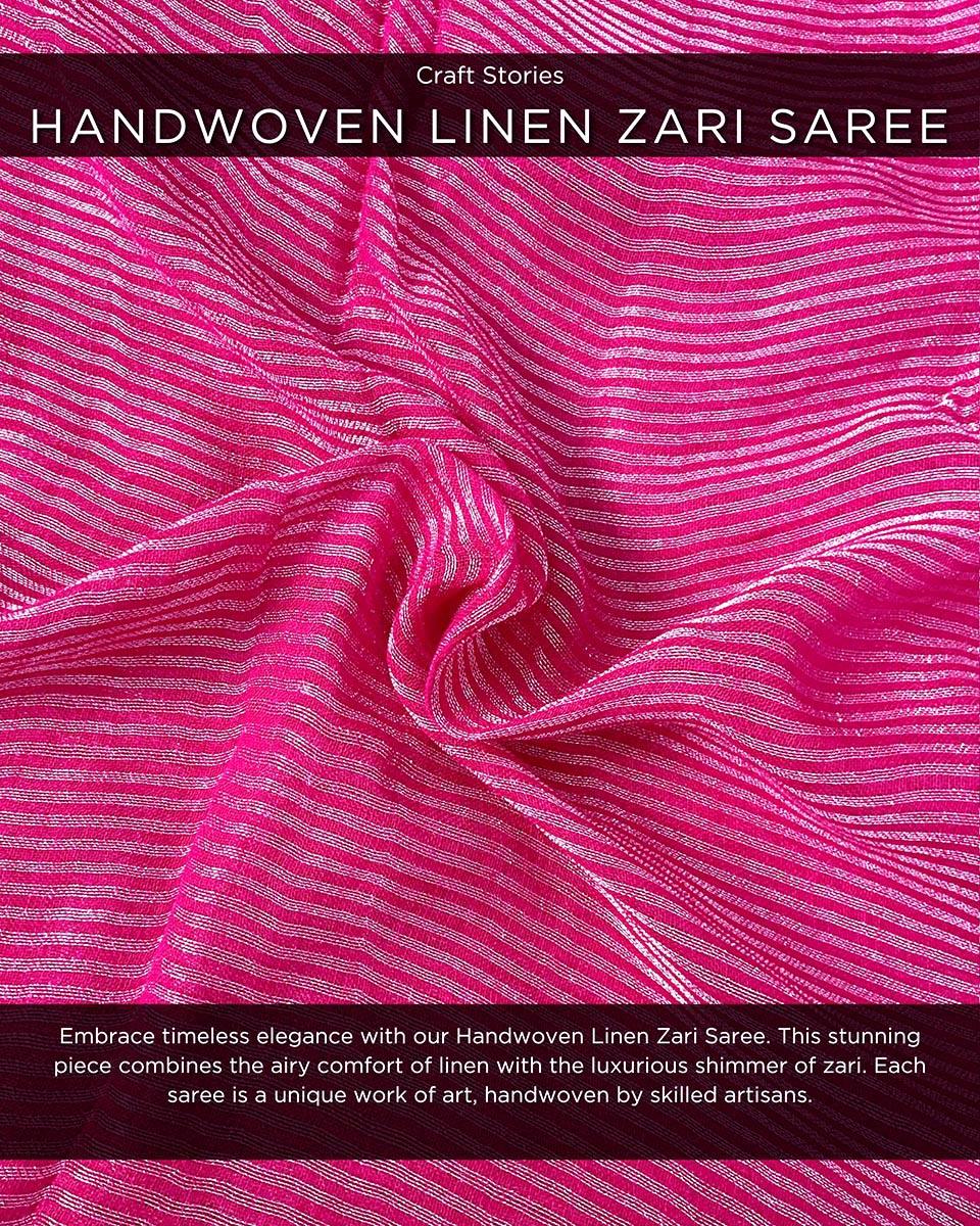 Opal Handwoven Linen Zari Saree - TOG