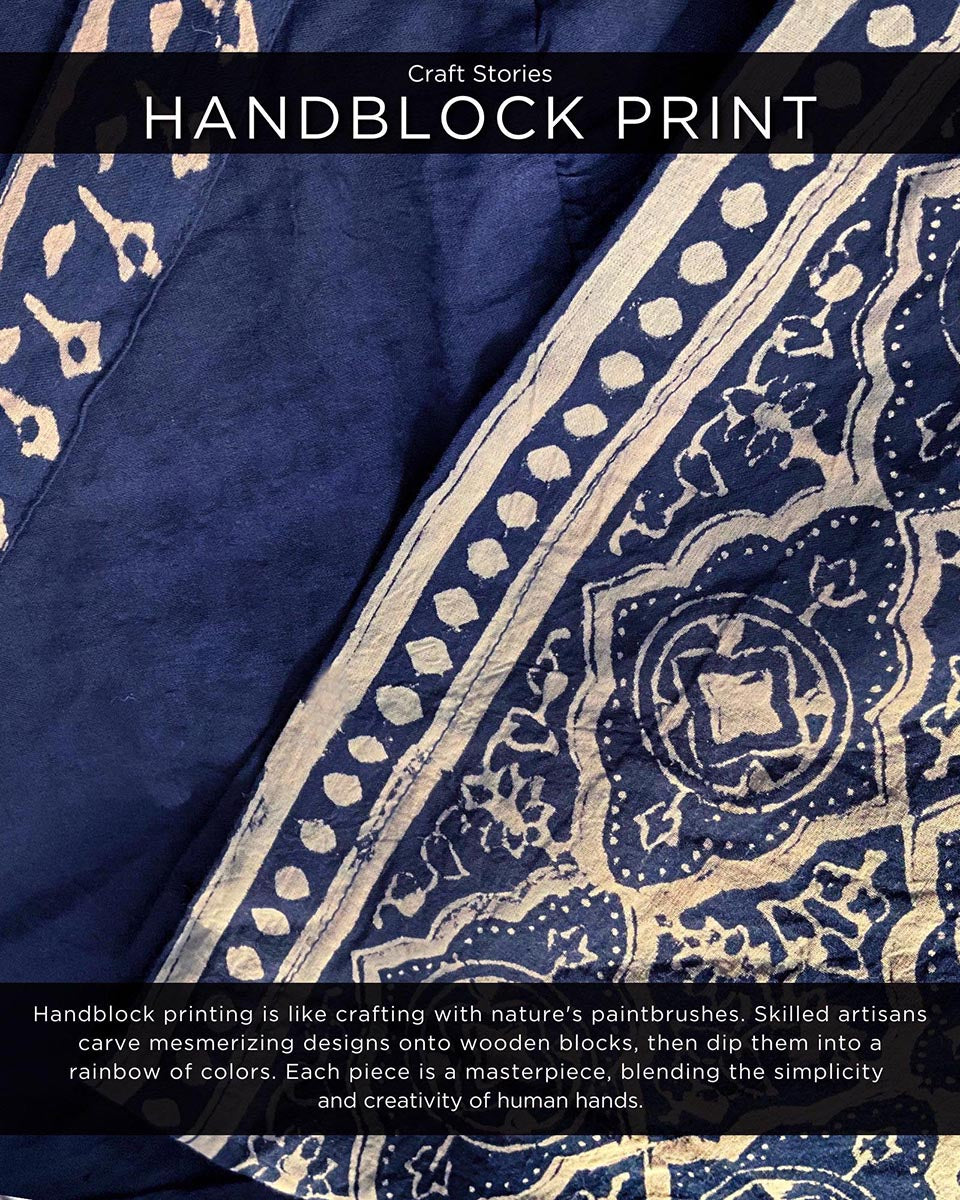 Blue Angarakha Border Blockprited Cotton Dress