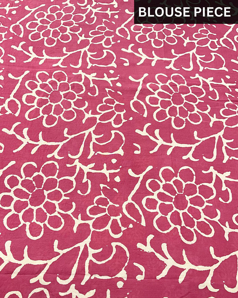 Pink Blockprinted Cotton Mul Saree Gul