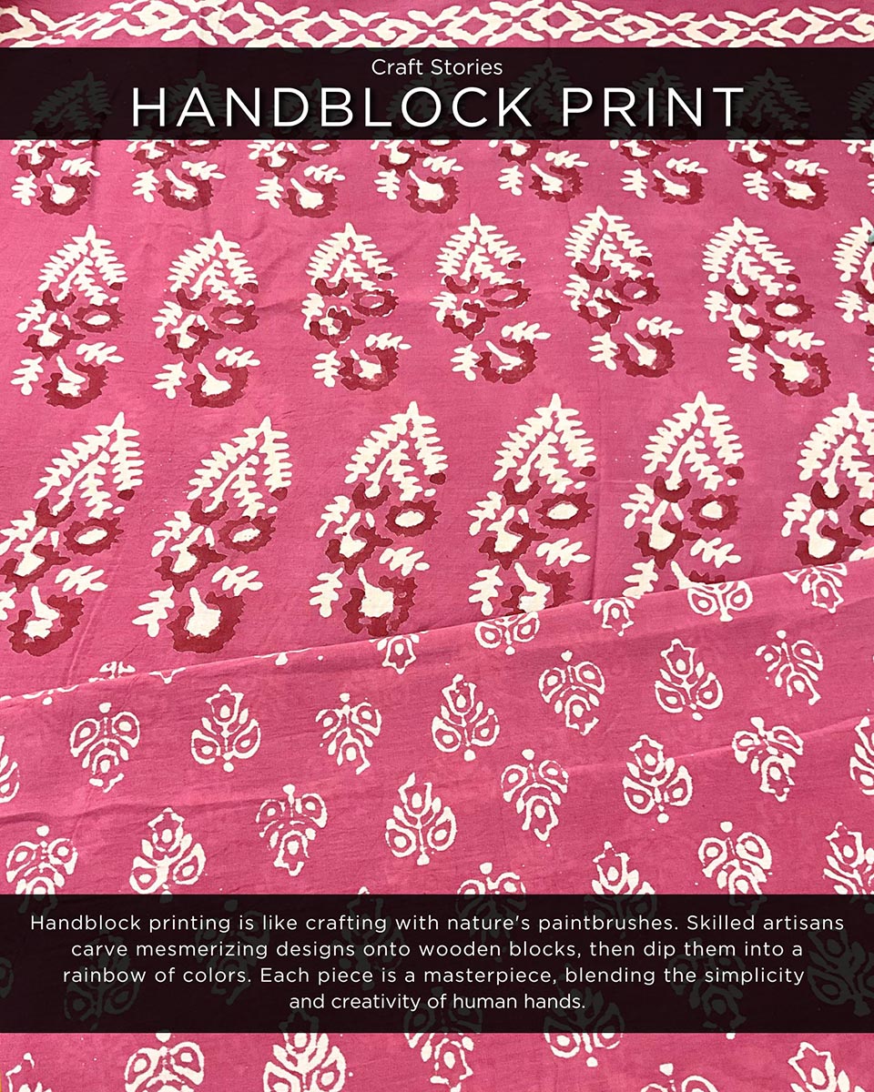 Pink Blockprinted Cotton Mul Saree Gul