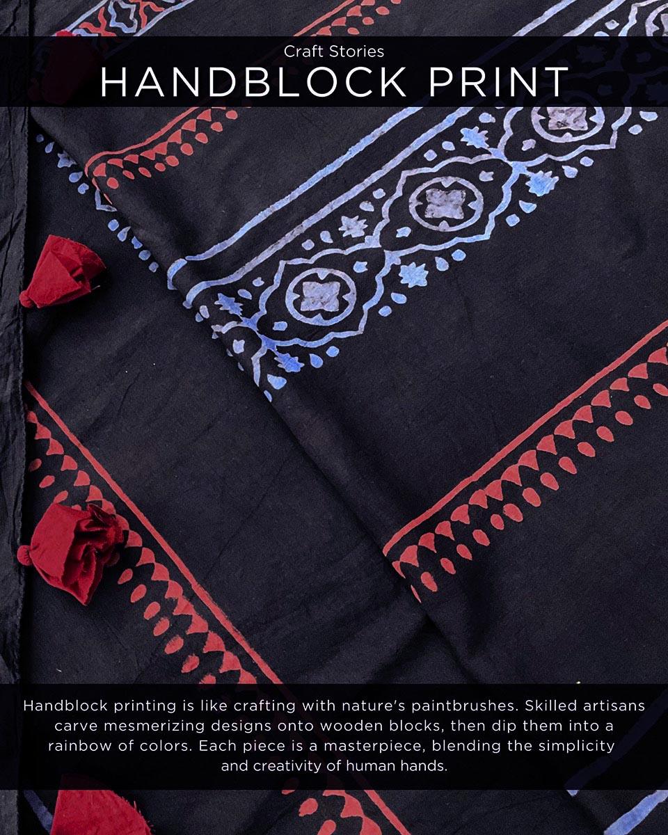 Zoya Handblockprinted Cotton Saree - Kohl