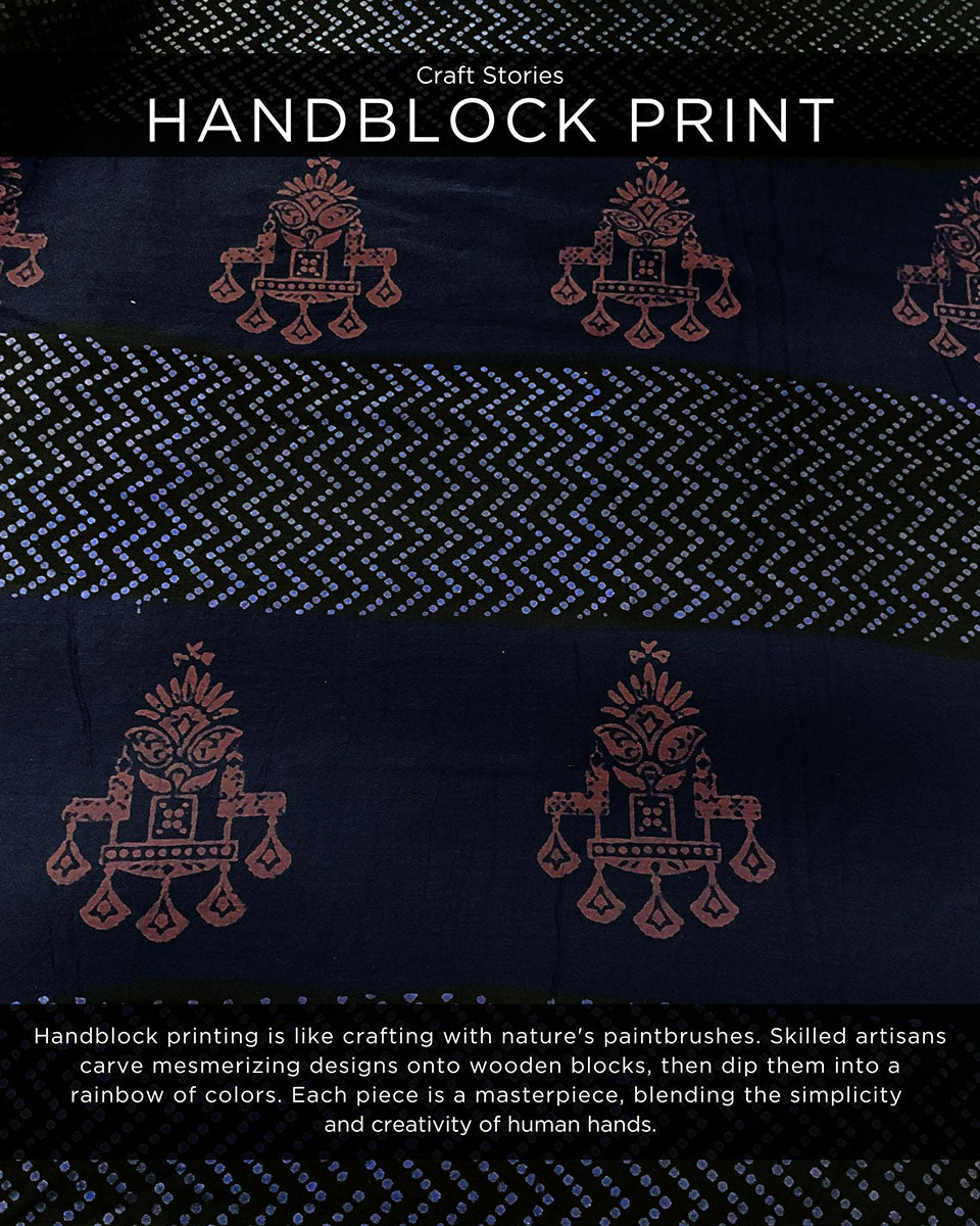 Zara  Handblockprinted Cotton Saree - Kohl