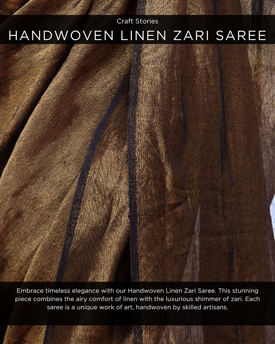 Mrinal Handwoven Linen Zari Saree