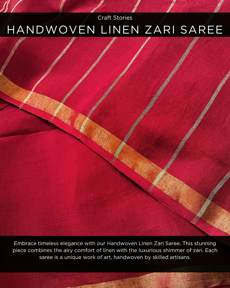 Red Charm Handwoven Linen Saree - Everyday Beautiful