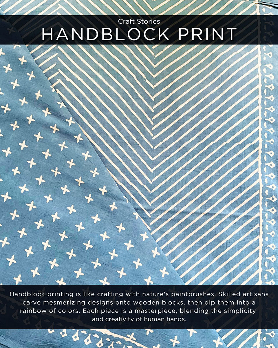 Amortentia Sky Blue Handblock Printed Cotton Saree