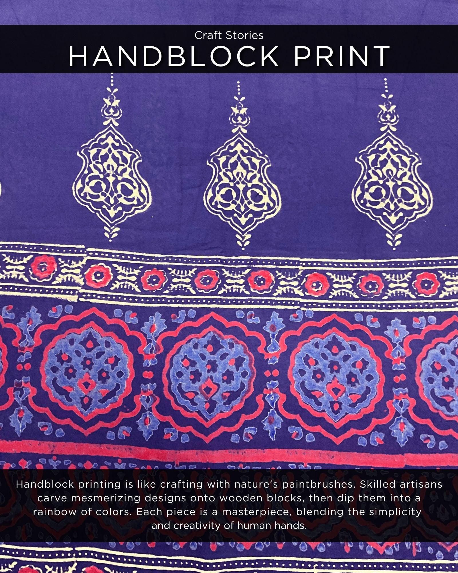 Purple Pure Cotton Block Printed Dupatta-Ajooni