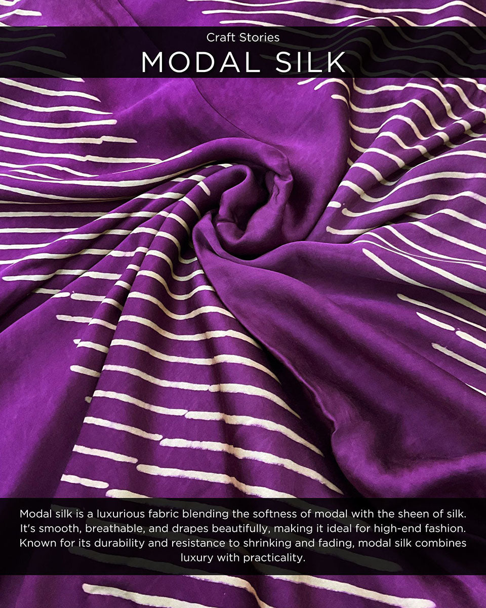 Purple Blockprinted Modal Silk Saree - Rang