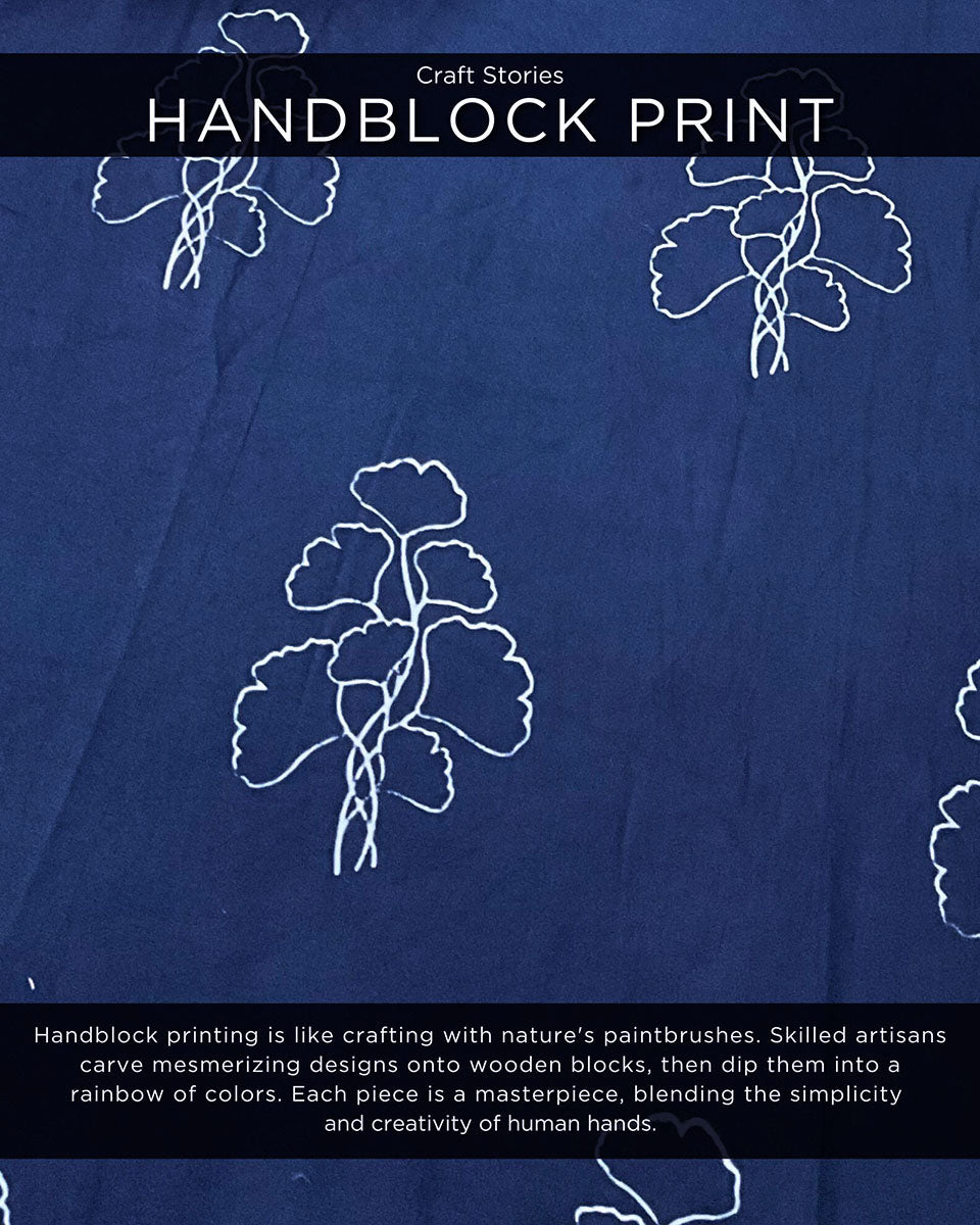 Blue Blockprinted Wildflower Cotton Dress-Moh
